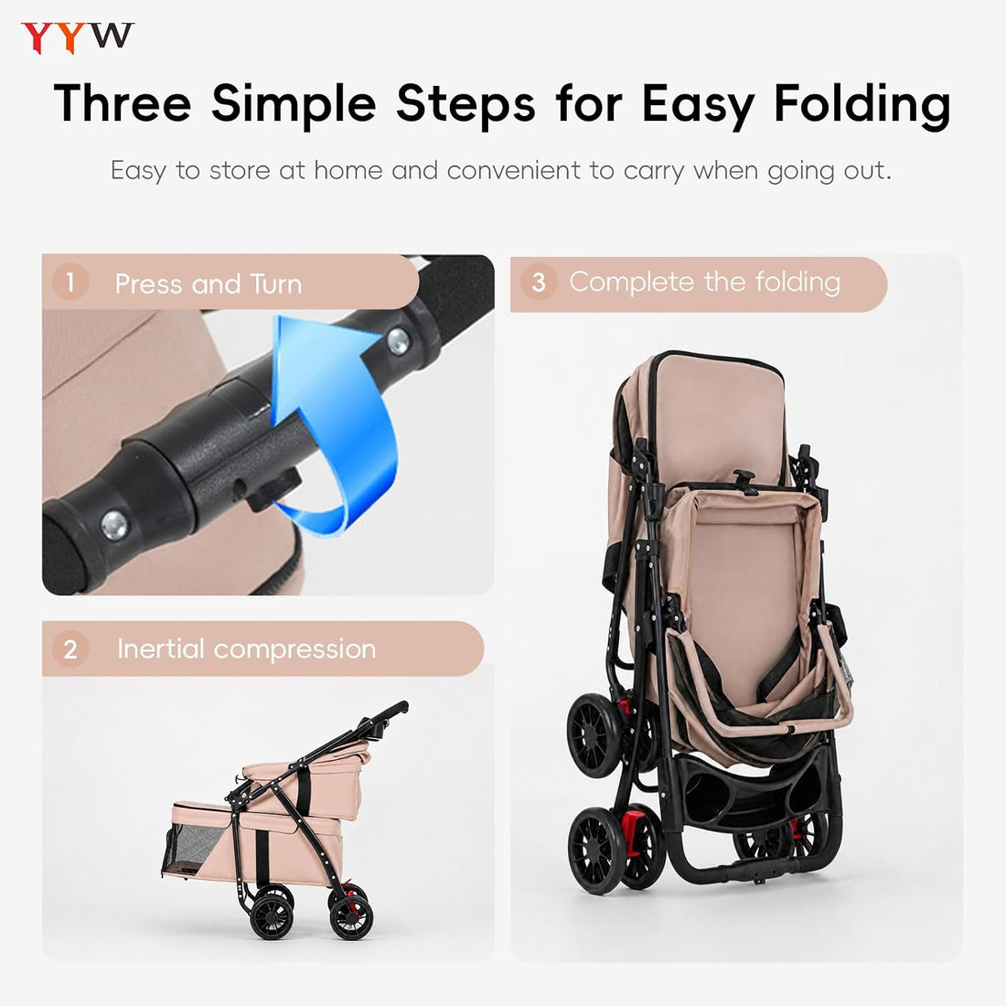 YYW Double Pet Stroller Foldable 2 Carriages Cup Holder Lockable Khaki