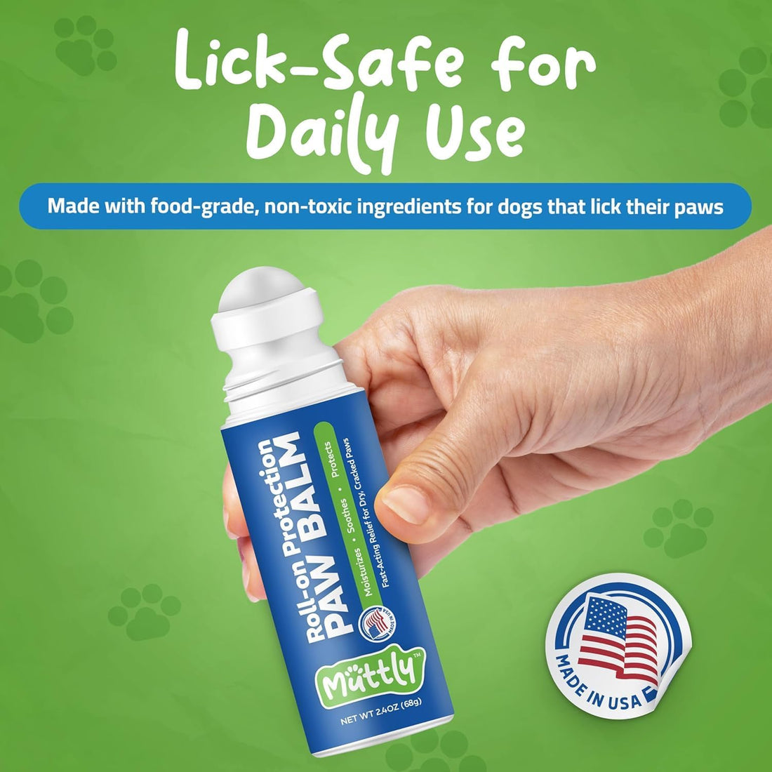 Roll-On Dog Paw Balm - Moisturizer & Soothing Protection from Snow