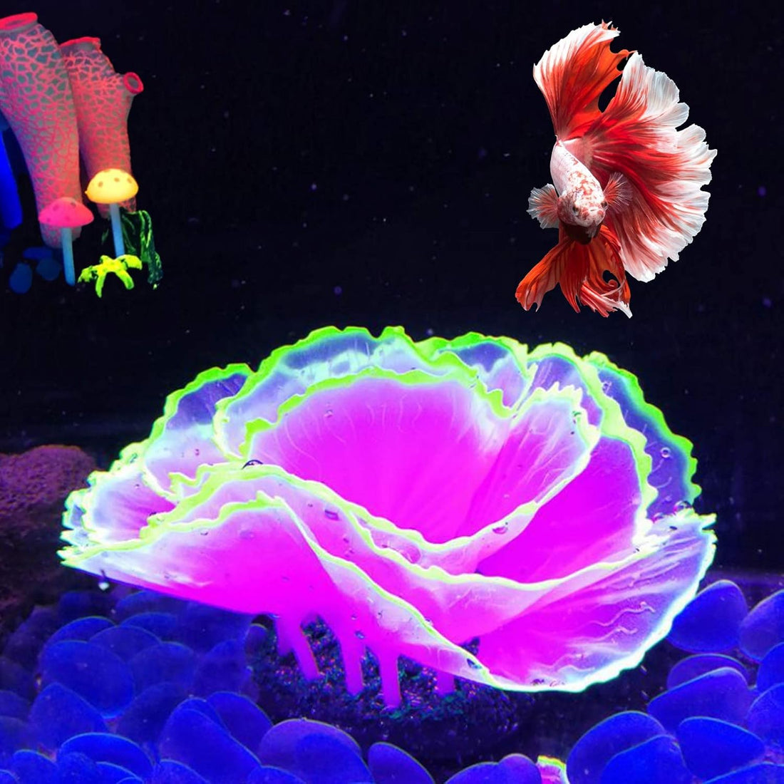 Besimple Aquarium Coral Ornament Glowing Effect Coral Decor Resin