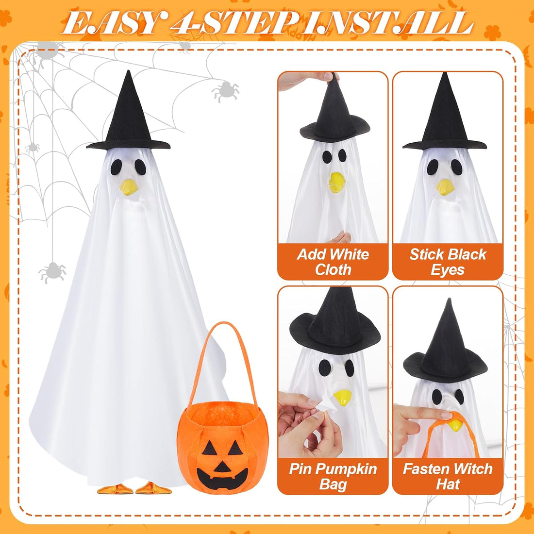 23 Inch Halloween Ghost Porch Goose Outfit for Cement Goose Lawn Decor