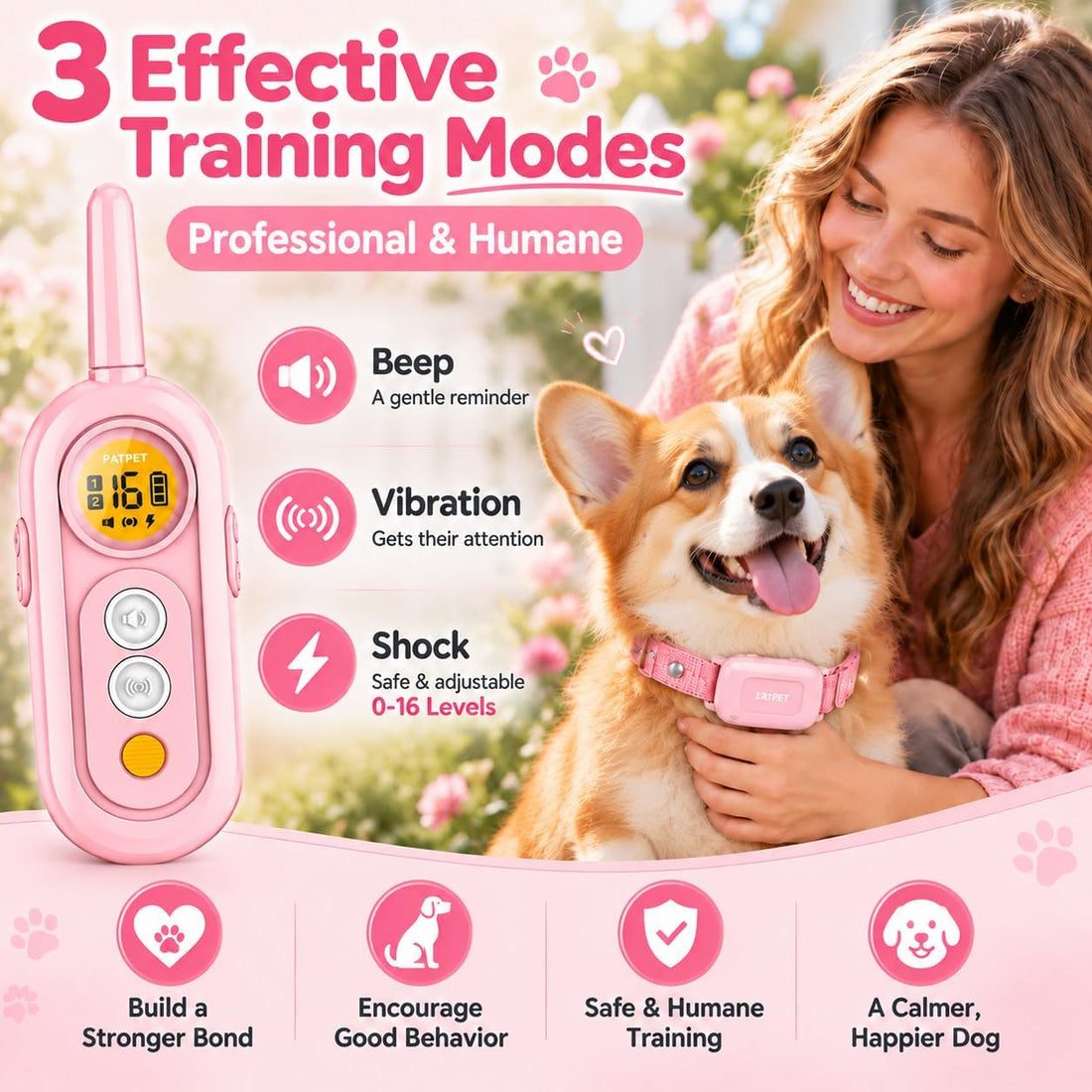 PATPET Dog Shock Collar for Medium Dogs- Dog Training Collar