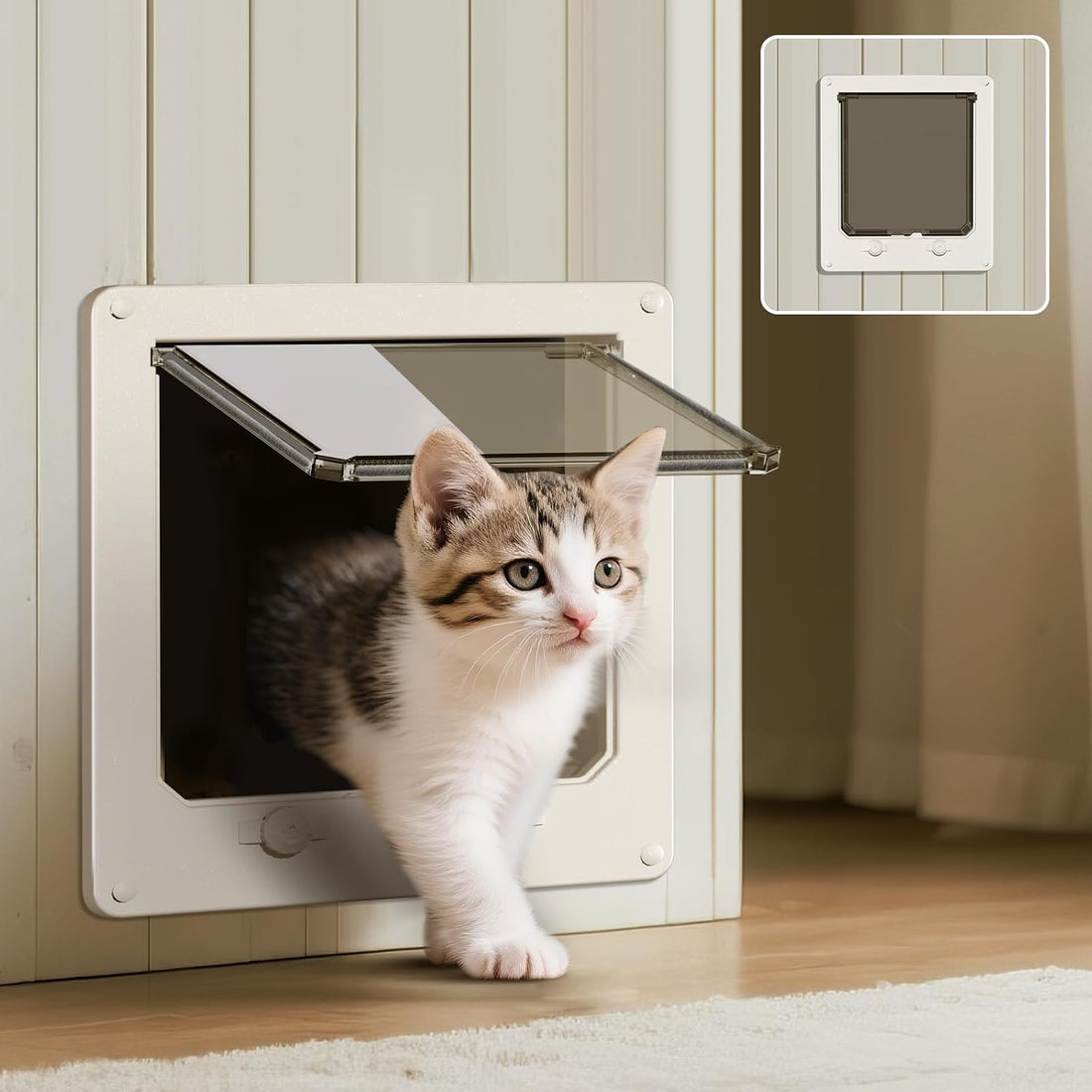 LIBBEPET Thin Interior Cat Door, 4 Way Locking Flap for Cats ≤18 lbs