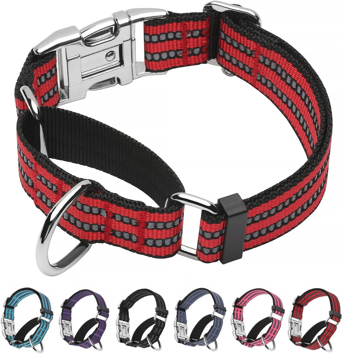 Martingale Dog Collar with Metal Buckle,Reflective,Black,L
