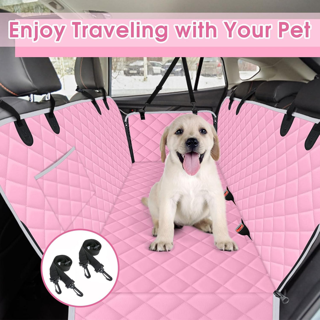 Waterproof Dog Car Seat Cover for Back Seat, Pet Hammock-S, Pink/Grey