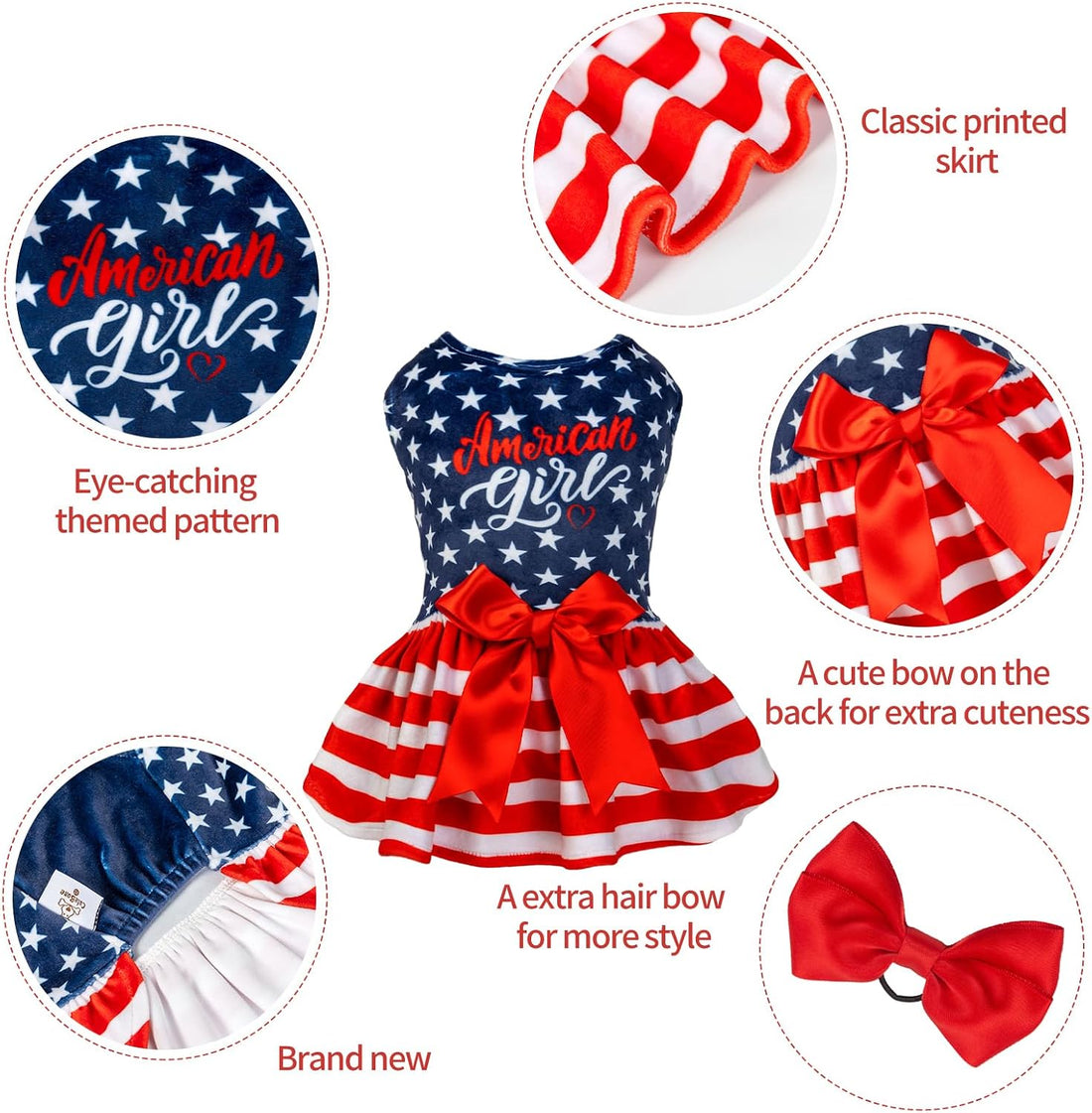 CuteBone Dog Dresses Velvet 4th of July Small Dogs Clothes Onesie Pet