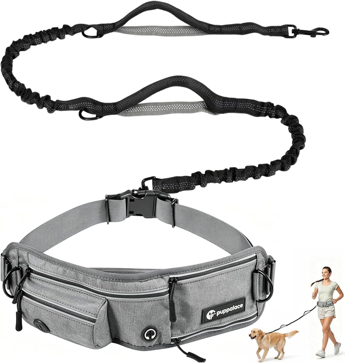 Hands Free Dog Leash with Waist Pack Bungee for Running