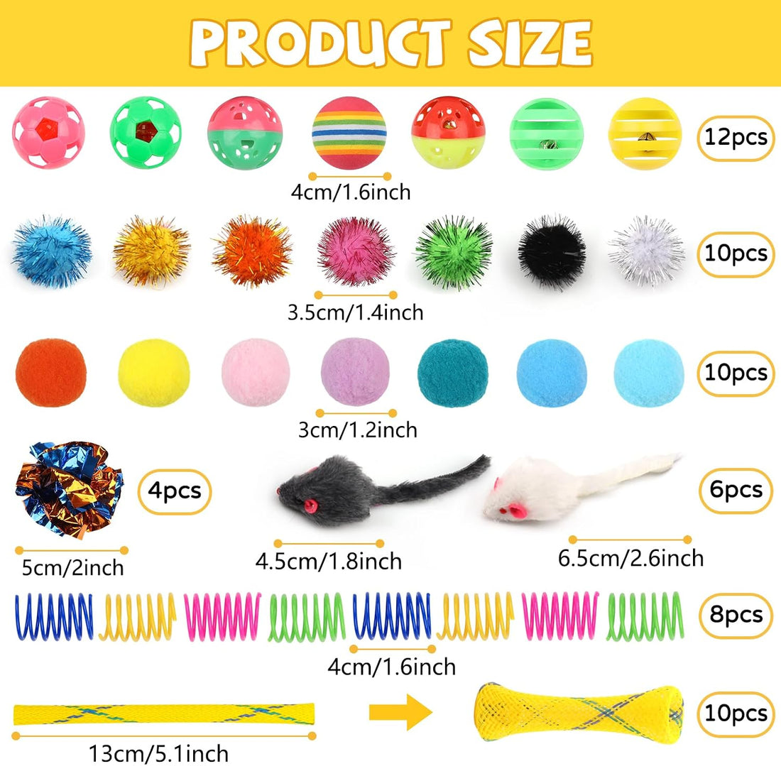 QUOZUO Kitten Toys, 60PCS Cat Balls Springs Toy Set, Cat Mouse Toy