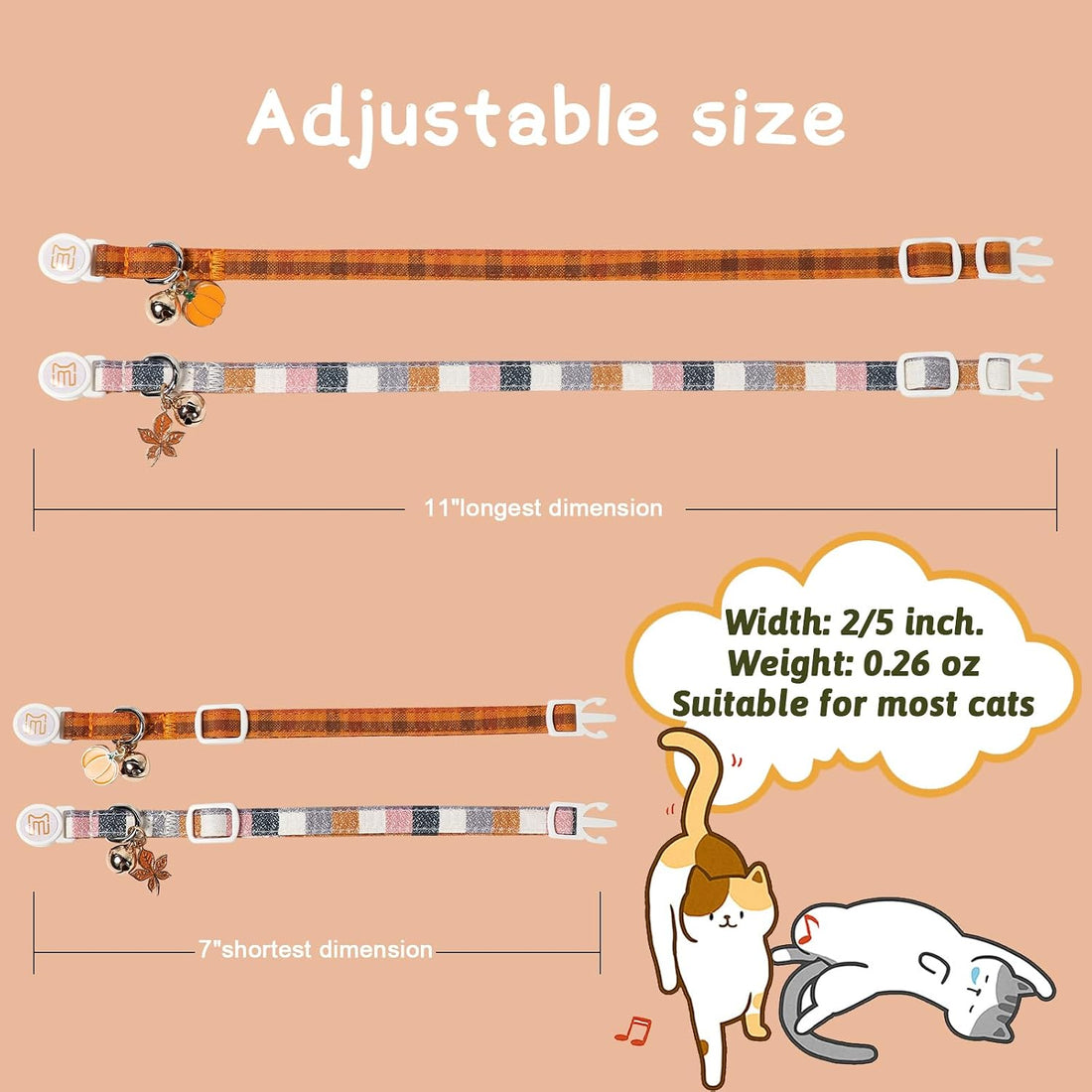2 Pack Fall Cat Collar with Bell,Breakaway Kitten Collars for Cats