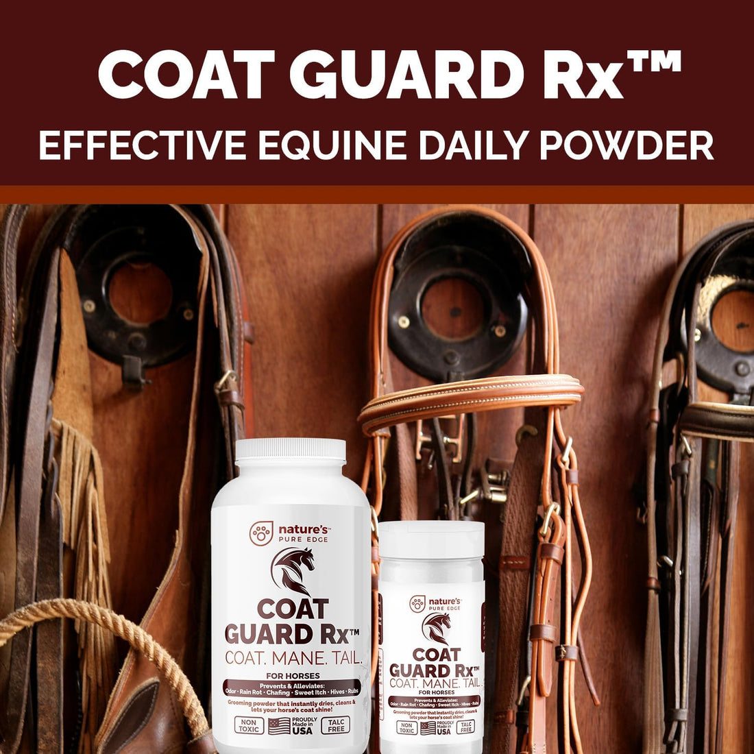 Extra Large. 2 Lbs. Coat Guard Rx™ Coat, Tail, Mane Powder for Horses - Rain Rot, Sweet Itch, Treatment & Dry Shampoo for Horses.