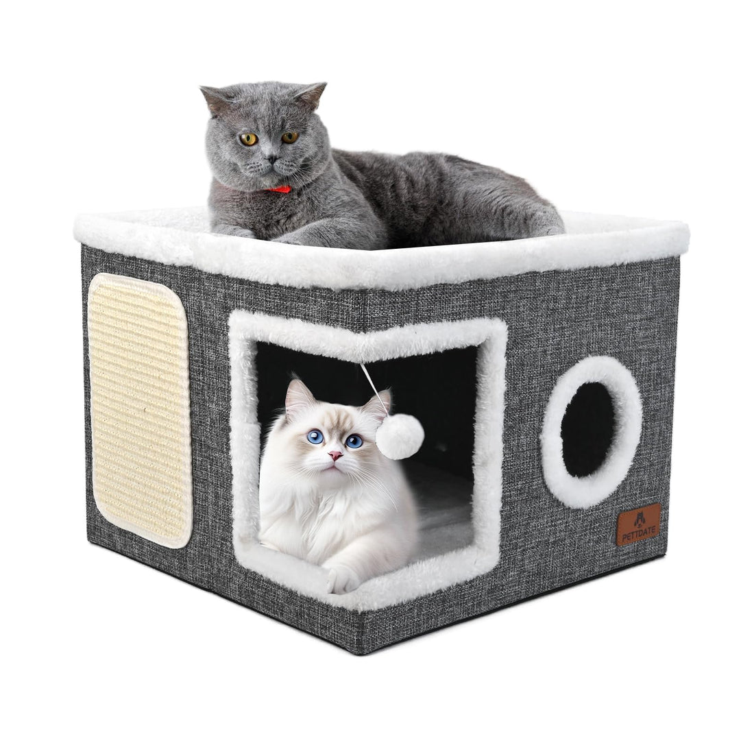 Cat Beds for Indoor Cats, Large Cat Cave Bed with Scratch Pad