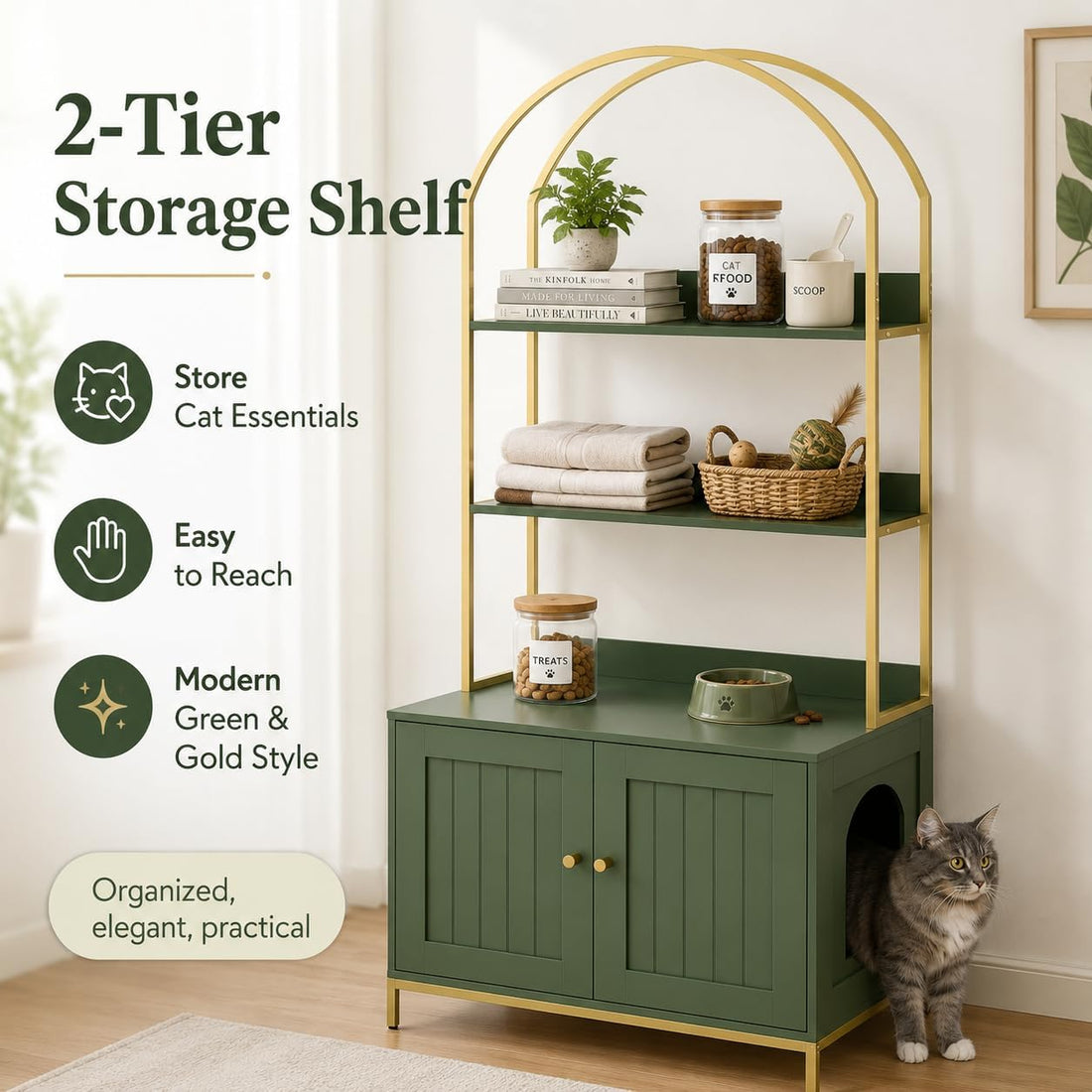 Homhedy Cat Litter Box Enclosure with 2-Tier Shelves