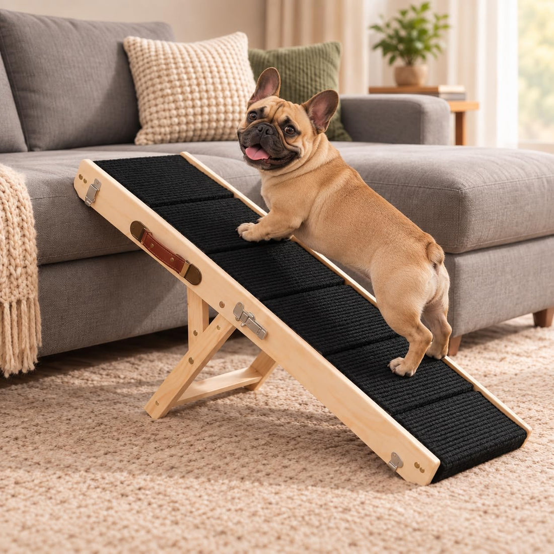 Dog Ramps for Small Dogs, 6-Level Adjustable Wooden Pet Ramp
