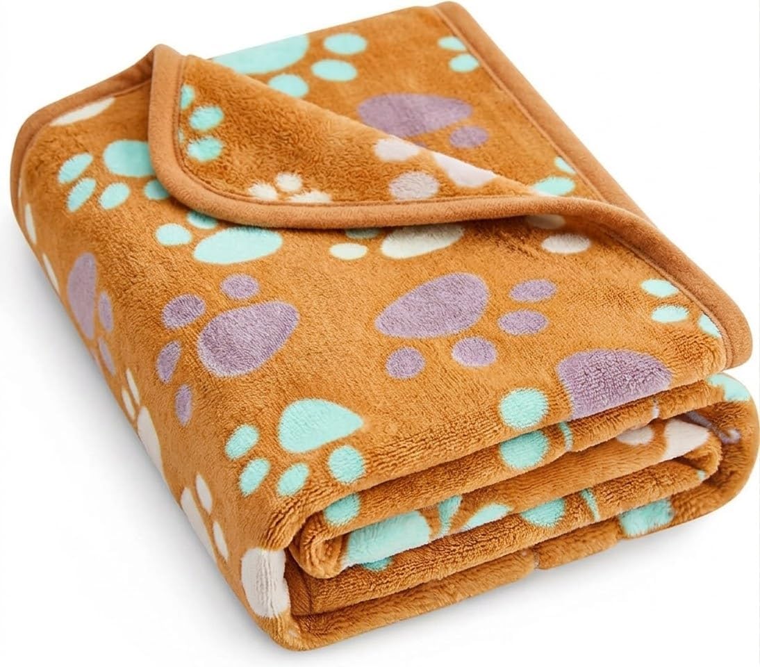 CADONO Fluffy Premium Flannel Dog Blanket Washable Paw Printed Throw