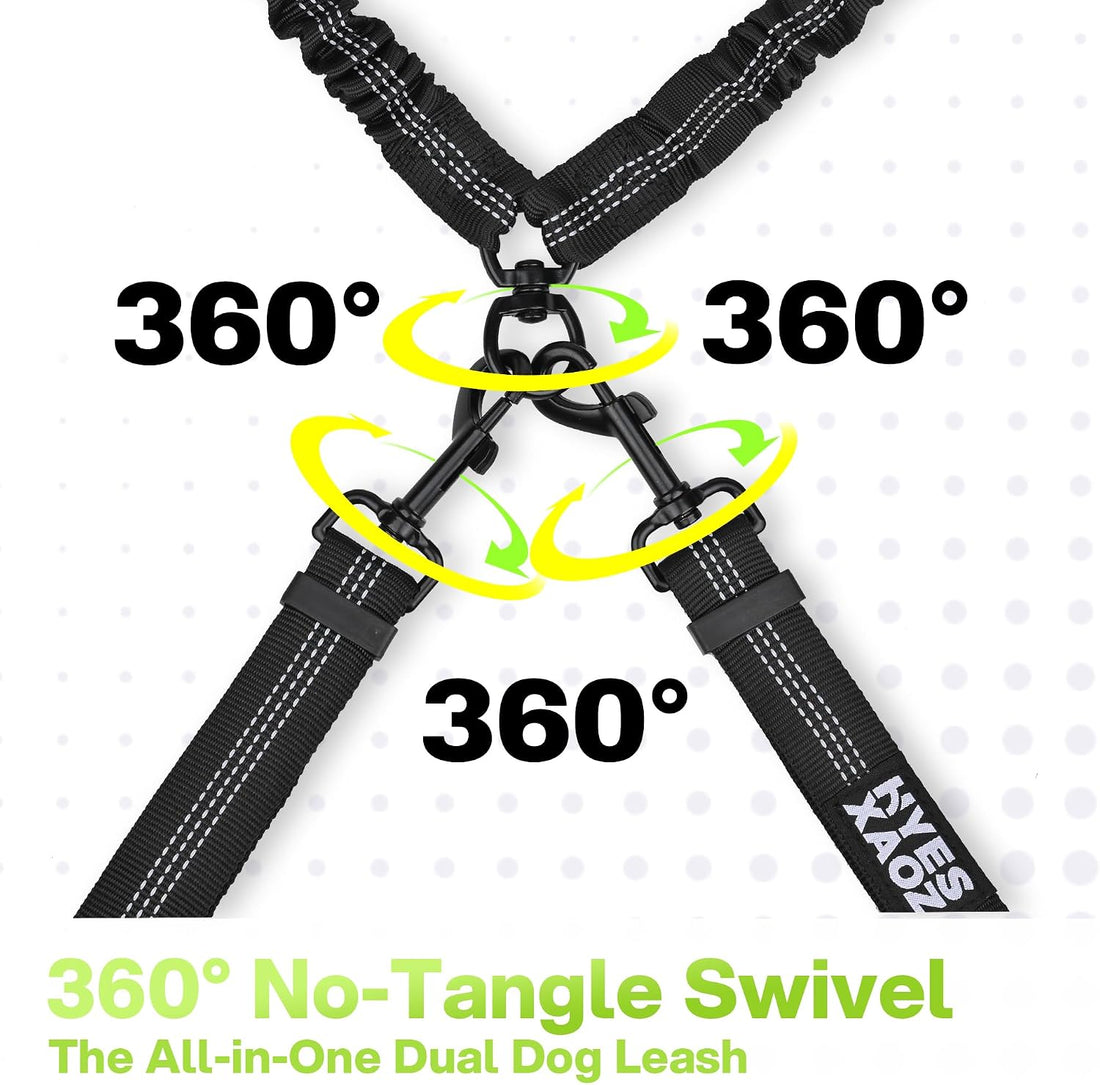 Double Dog Leash No Tangle - Hands Free Lead for 2 Dogs