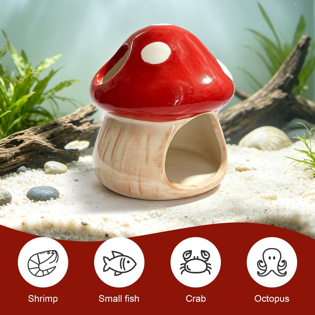 Betta Fish Tank Accessories, 4.33" Ceramic Mushroom Aquarium Decor