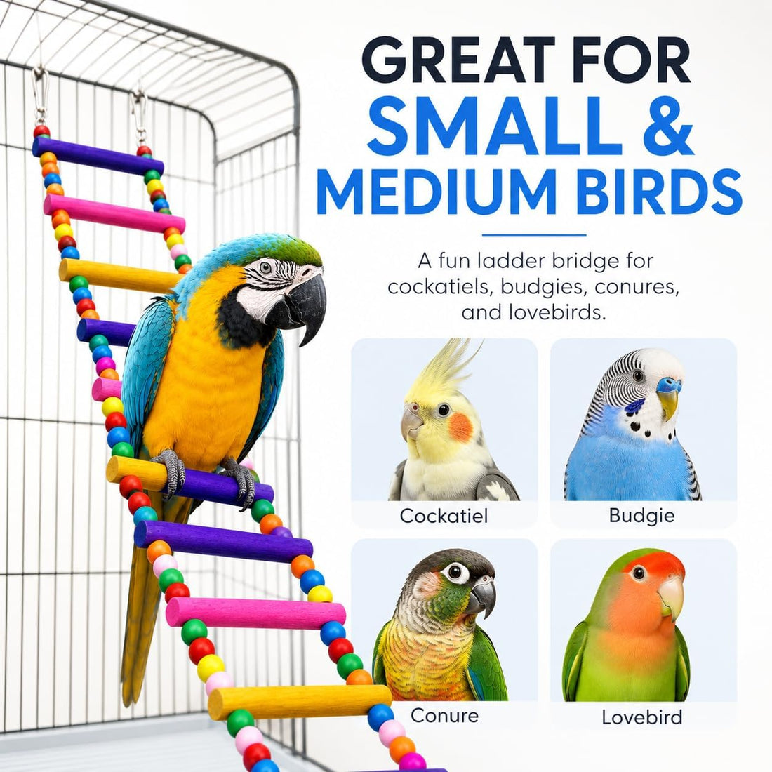 Flexible Wooden Bird Ladder Bridge for Cages, 25 in, 10 Steps