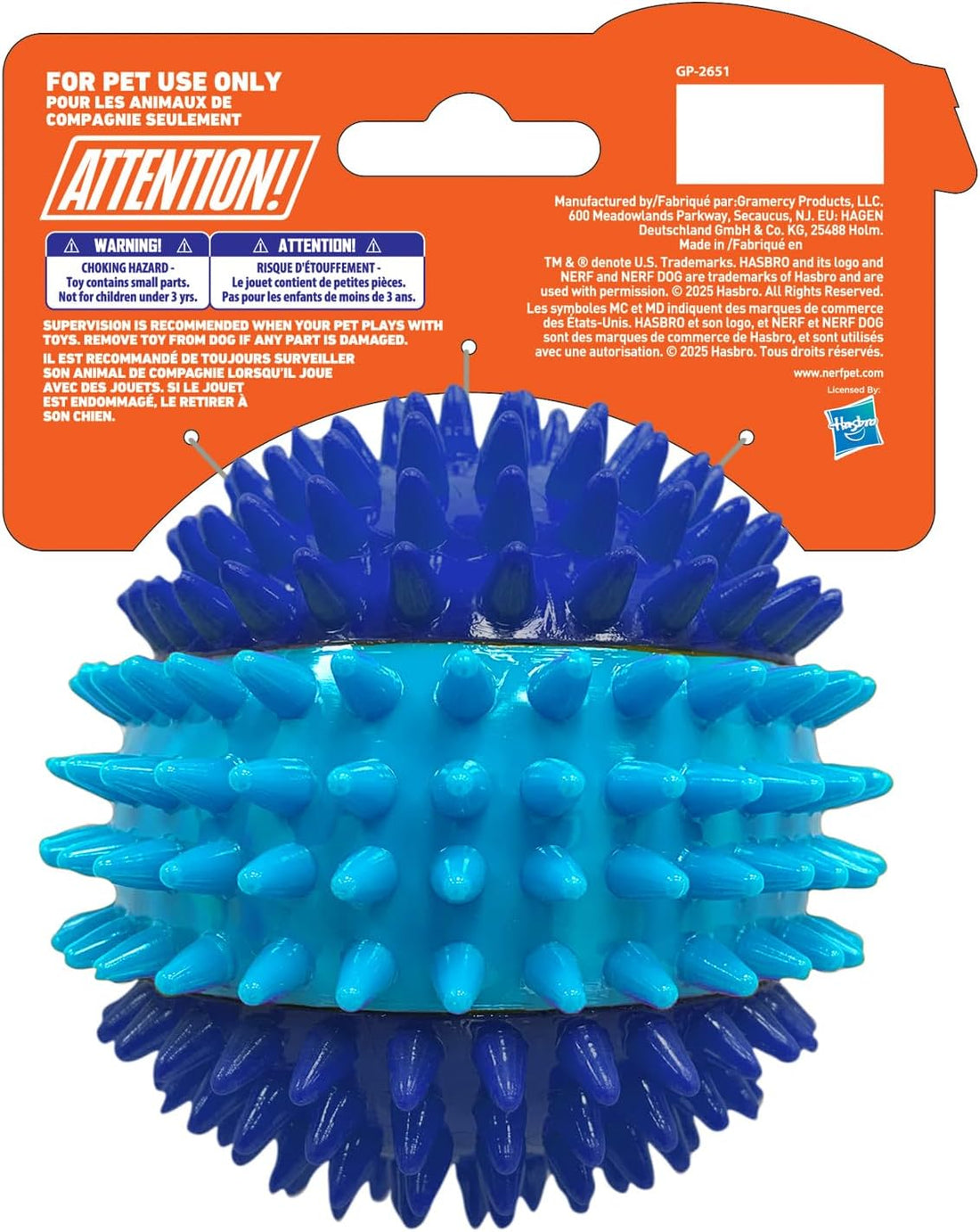 Nerf Dog 3.7in TPR 3-Part Spike Squeak Ball Dog Toy