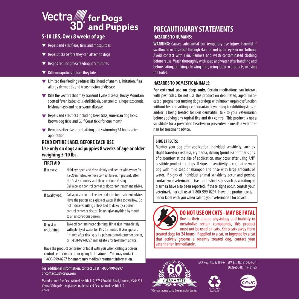 Vectra 3D Flea and Tick Prevention for Extra Small Dogs 5-10 lbs