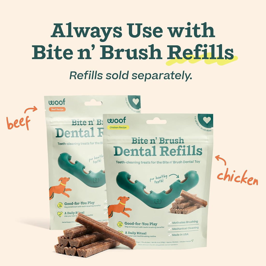 WOOF Bite n' Brush Dog Dental Chew Toy for Medium to Large Dogs 25