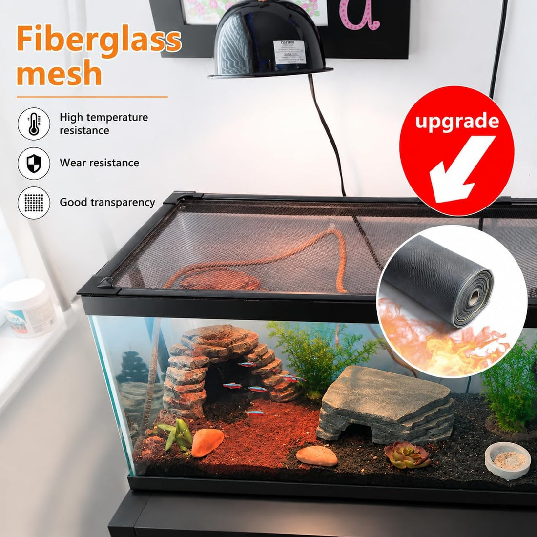 Magnetic Fish Tank Lid Dark Grey Frame Grey Fiberglass Mesh