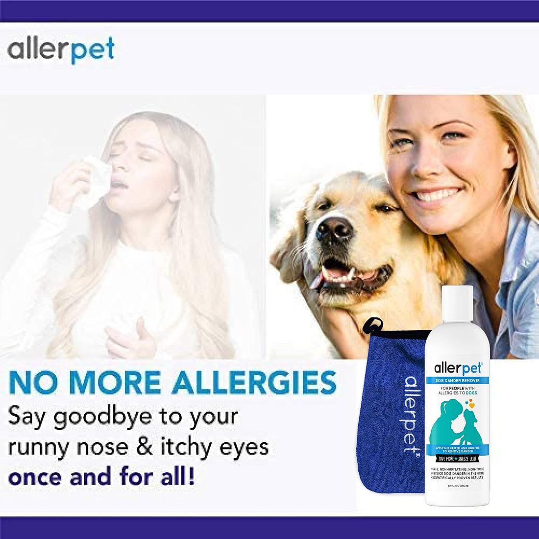 Allerpet Dog Dander Remover w/Free Mitt & Sprayer, Dry Skin Relief