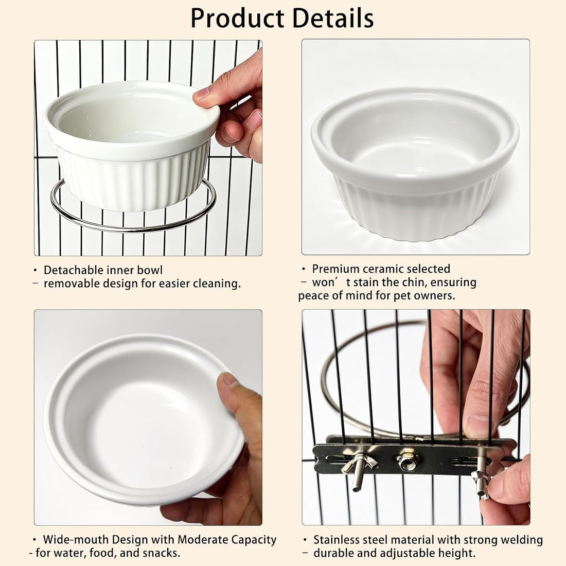 Rabbit Hanging Ceramic Bowl, Removable Cage Feeder Pet Food Water Bowl