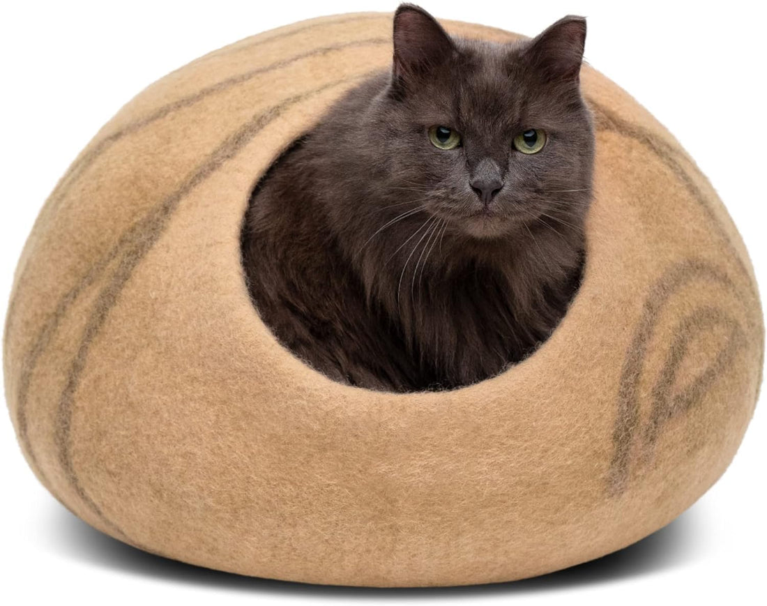 Cat Cave – Natural Wool – Self-Warming Hideaway for Indoor Cats