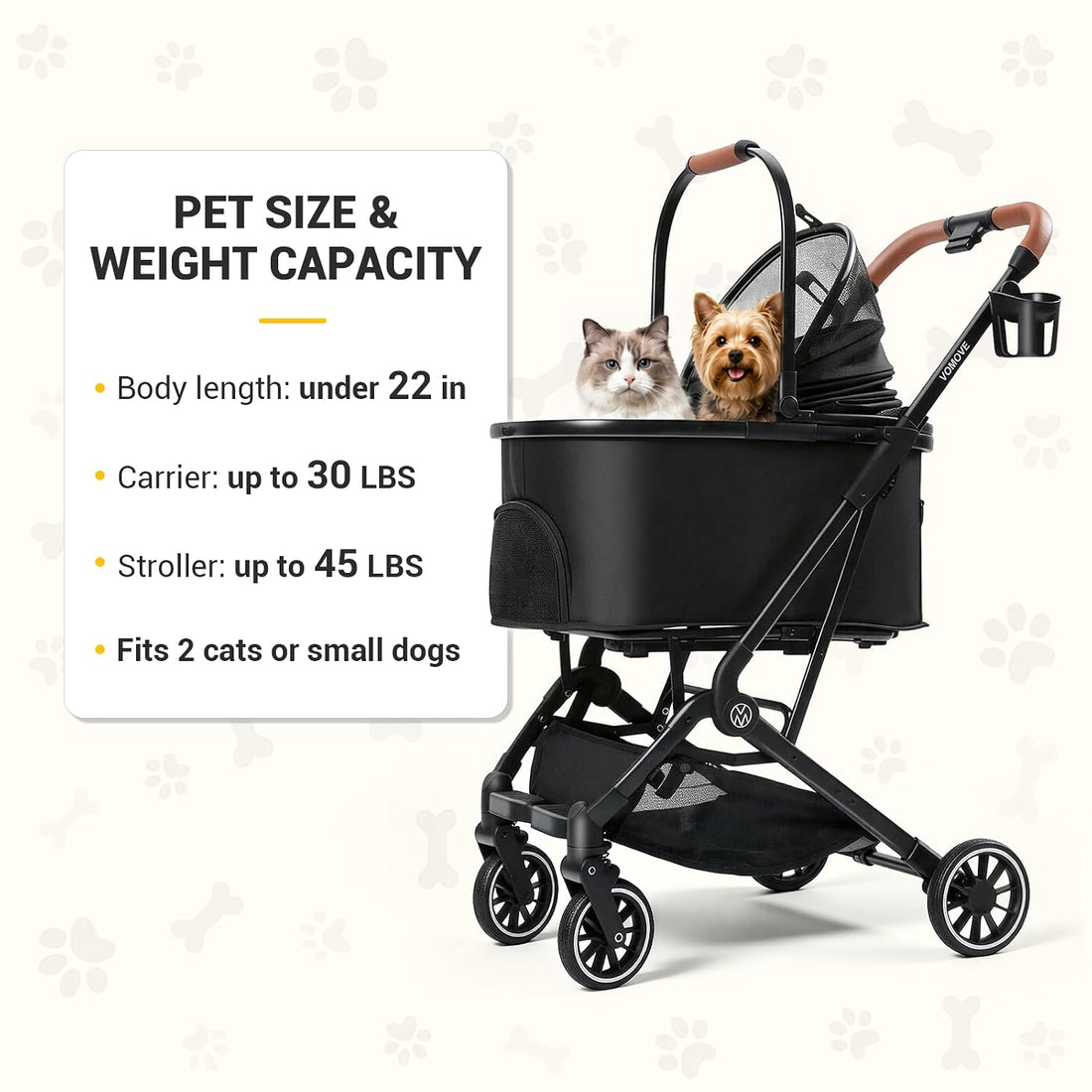 Foldable Pet Stroller for Cats and Small Dog with Detachable Carrier