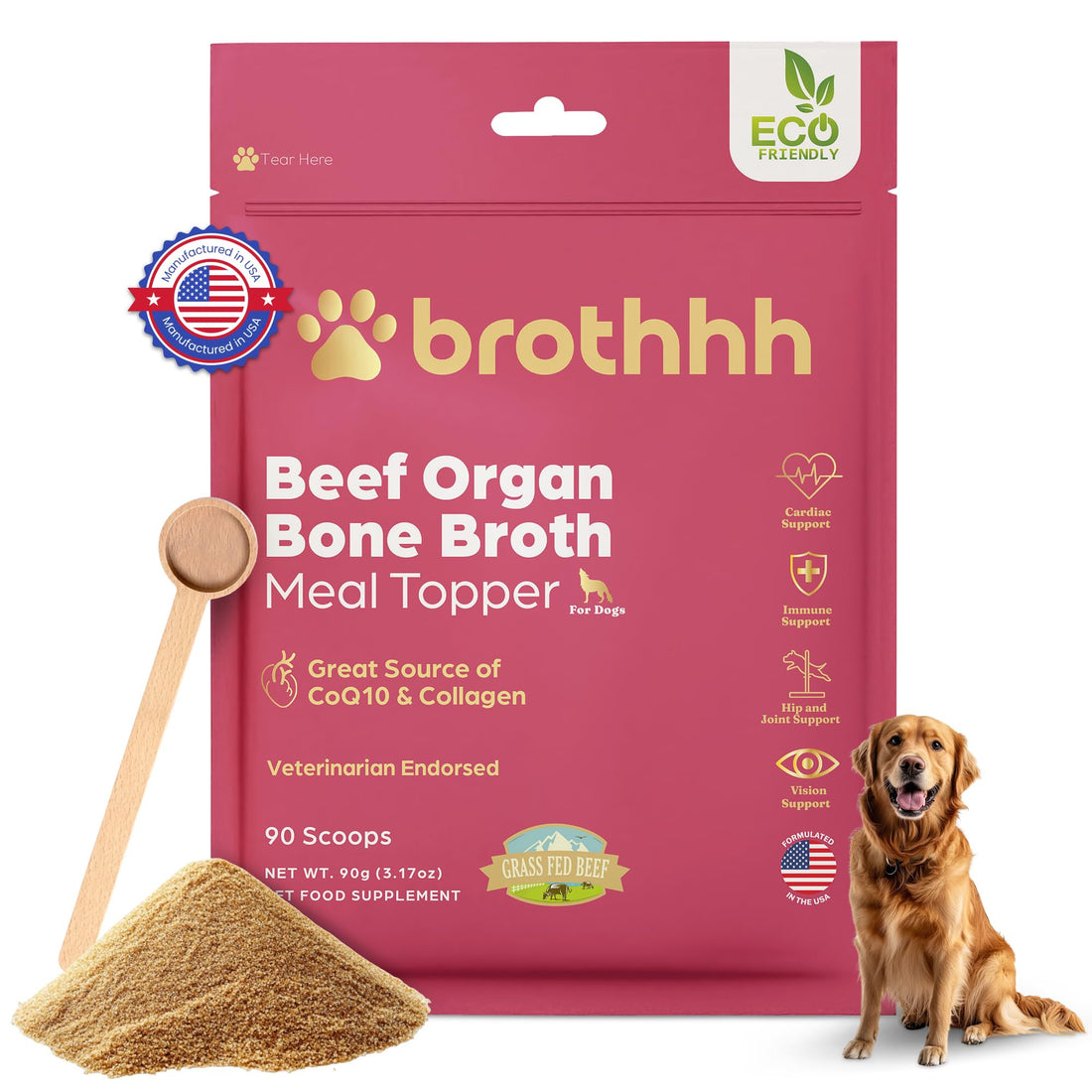 Beef Organ Bone Broth Meal Topper for Dogs - 100% Grass Fed