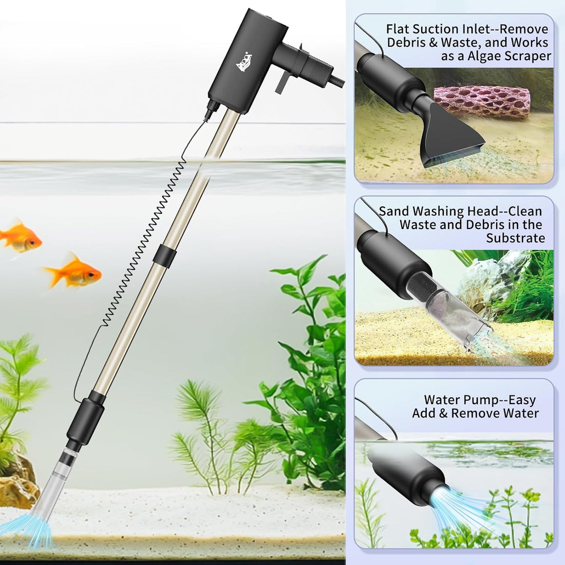 AQQA Aquarium Vacuum Gravel Cleaner, 20W, 480GPH