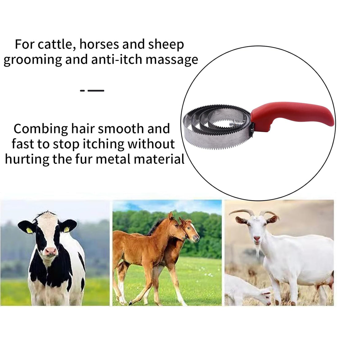 RUIAN Reversible Stainless Steel Curry Comb Soft Touch Grip Horse Comb