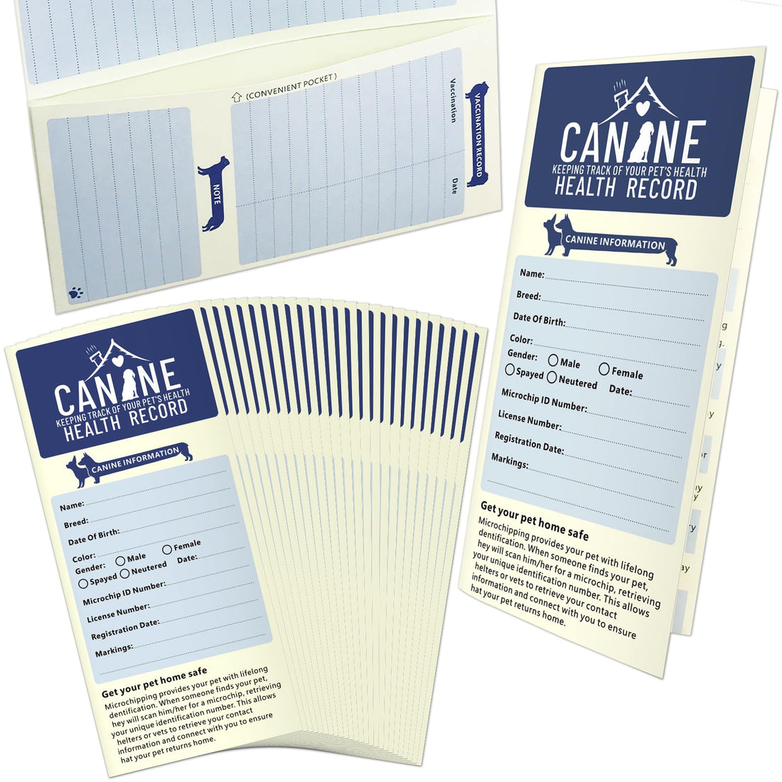 ANZON MORIES Dog Vaccination Record Cards 24 Packs with Storage