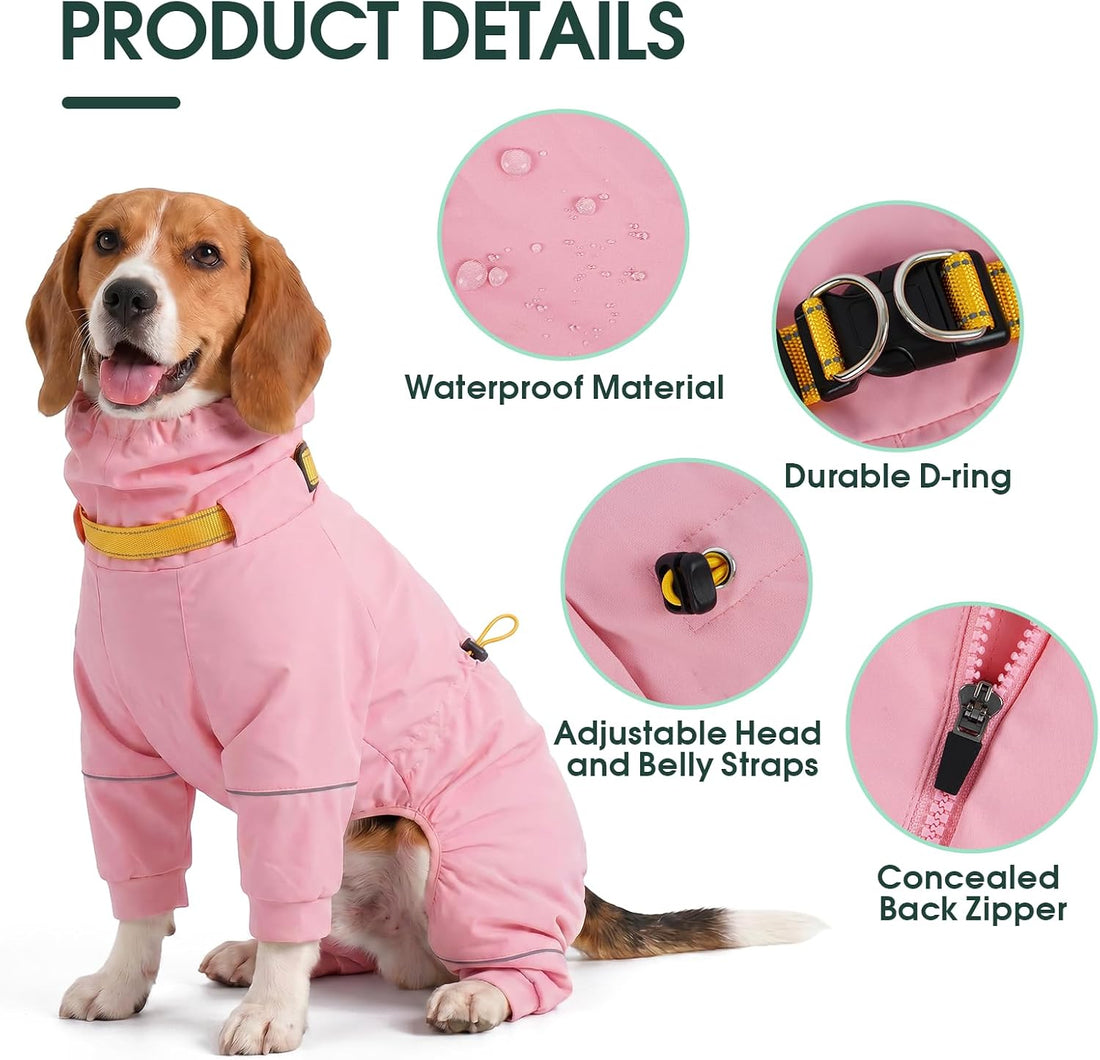 Kouser Waterproof Full-Body Coverage Dog Raincoat, Pink XL