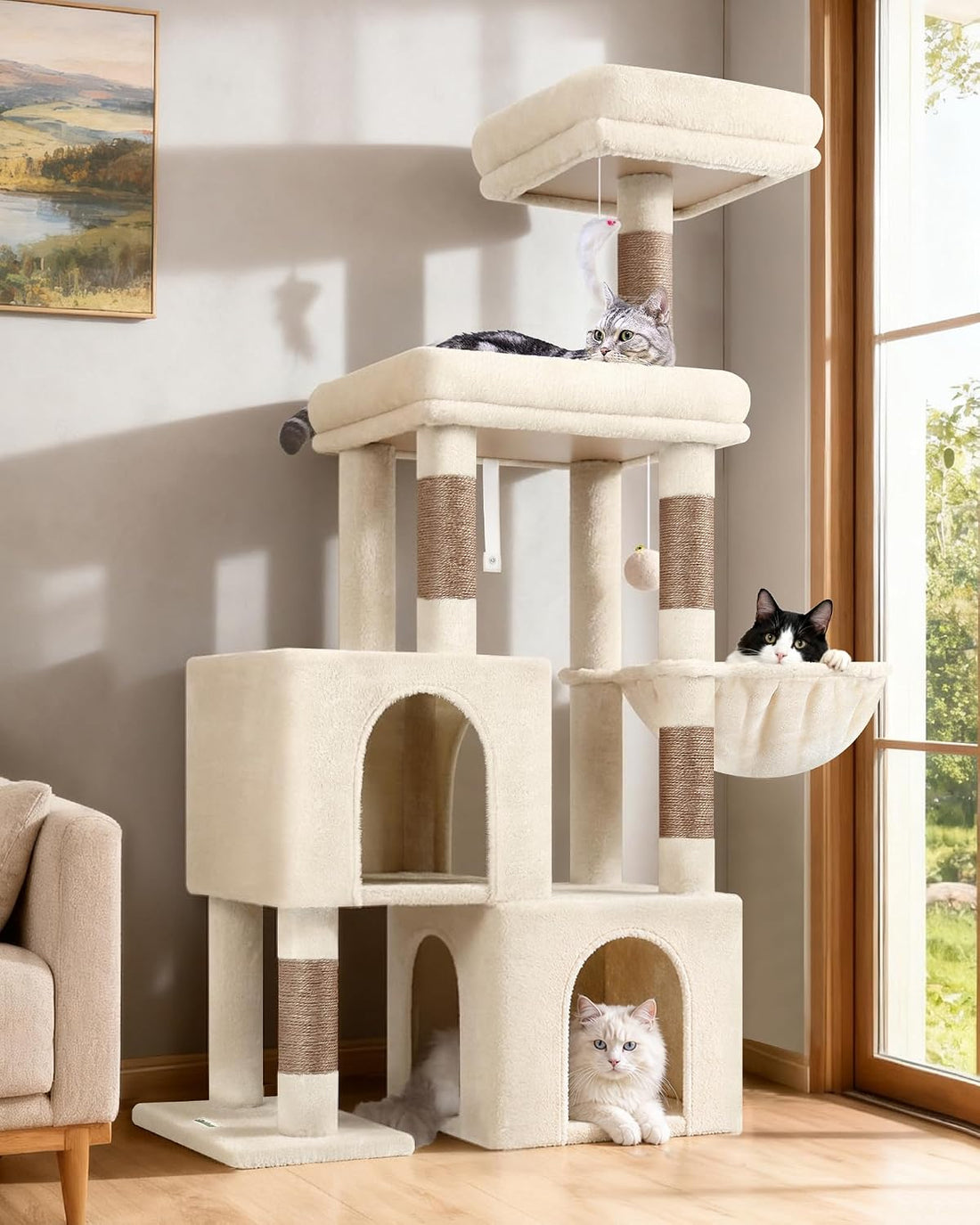 Globlazer 52in Cat Tree Tower for Indoor Cats, 2 Condos, S52