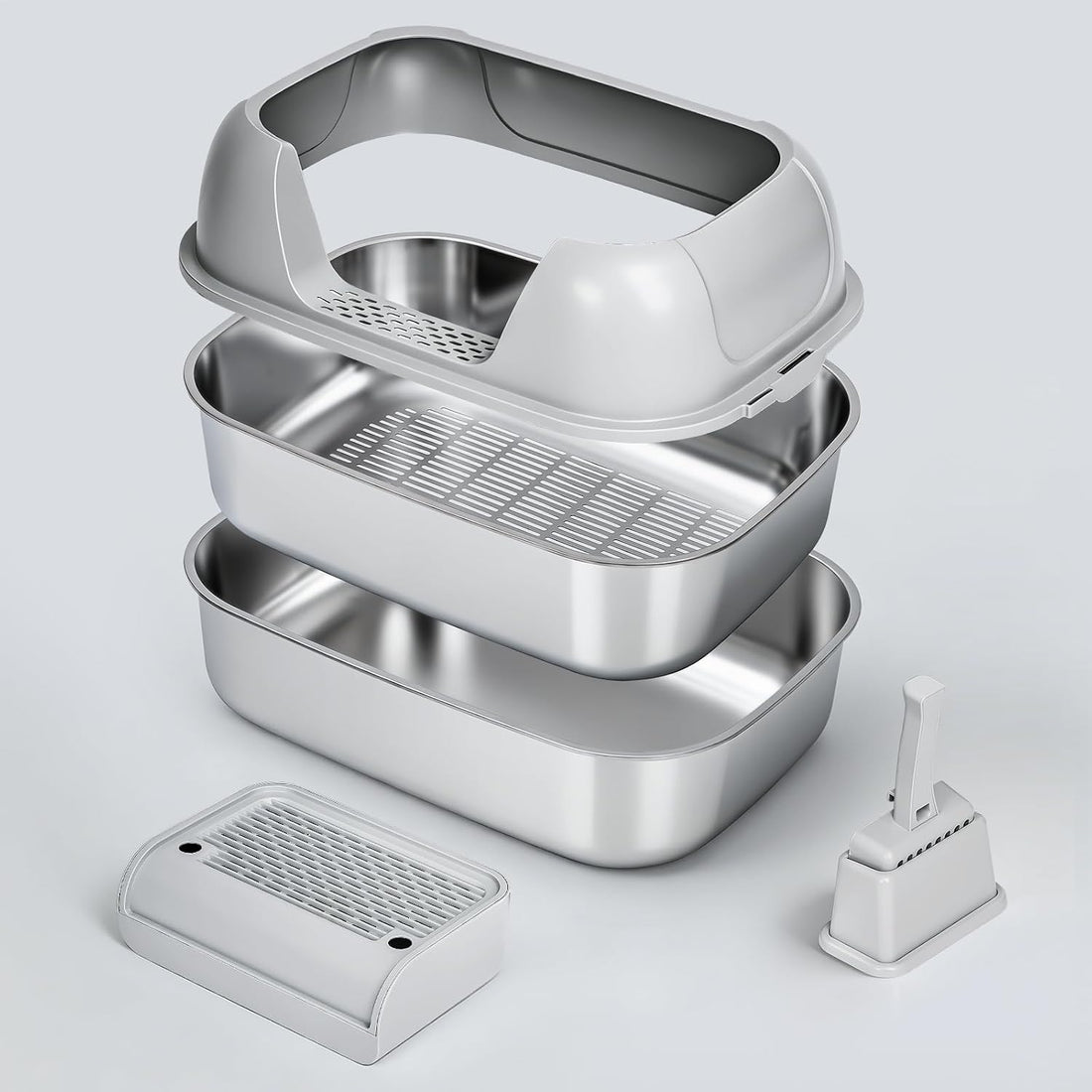 Stainless Steel Sifting Litter Box with Lid