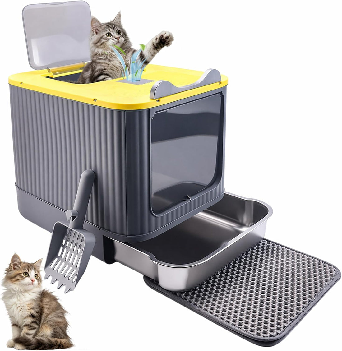 Stainless Steel Cat Litter Box Enclosed, Small, Dual Entry