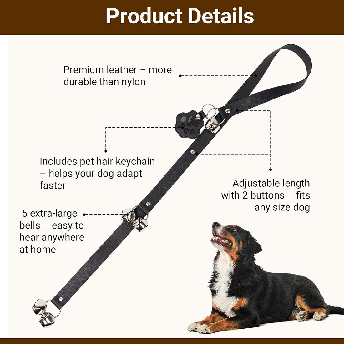 Bifeaw Adjustable Leather Dog Door Bell for Housebreaking (Black)