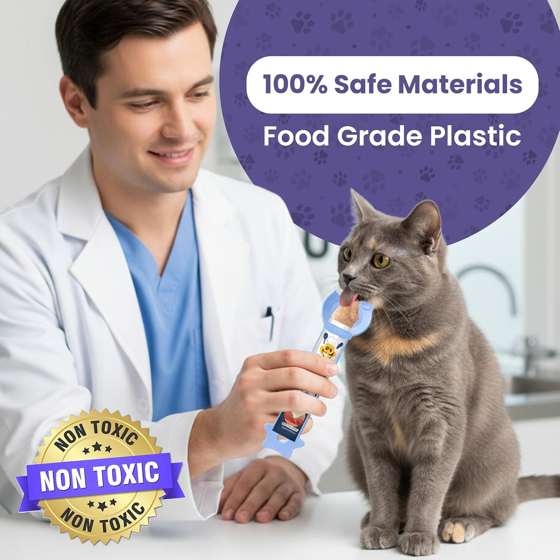 Lickable Cat Treat Spoon, Puree Squeeze Feeder, Silicone