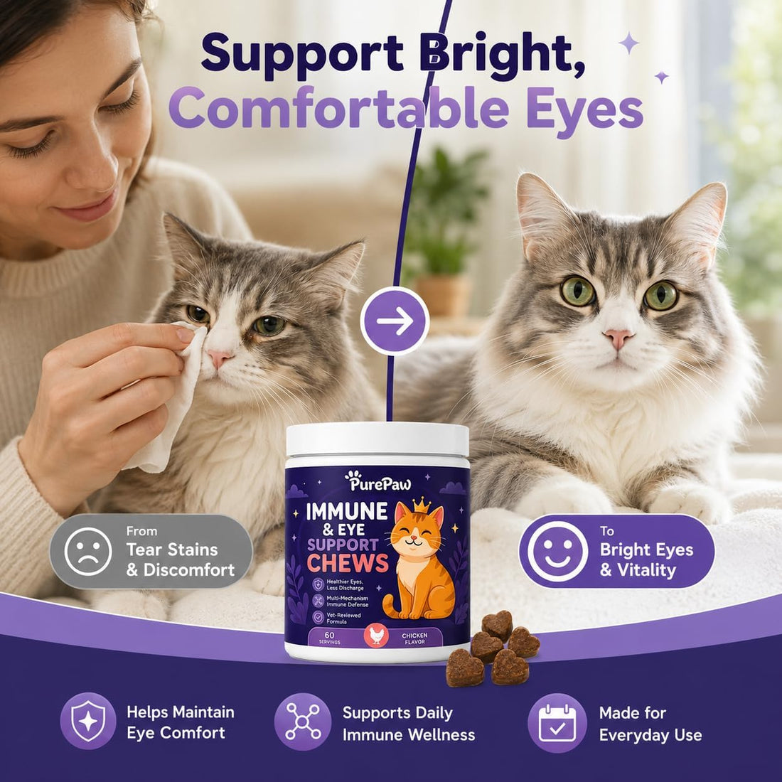 Immune & Eye Support Chews for Cats, Chicken Flavor