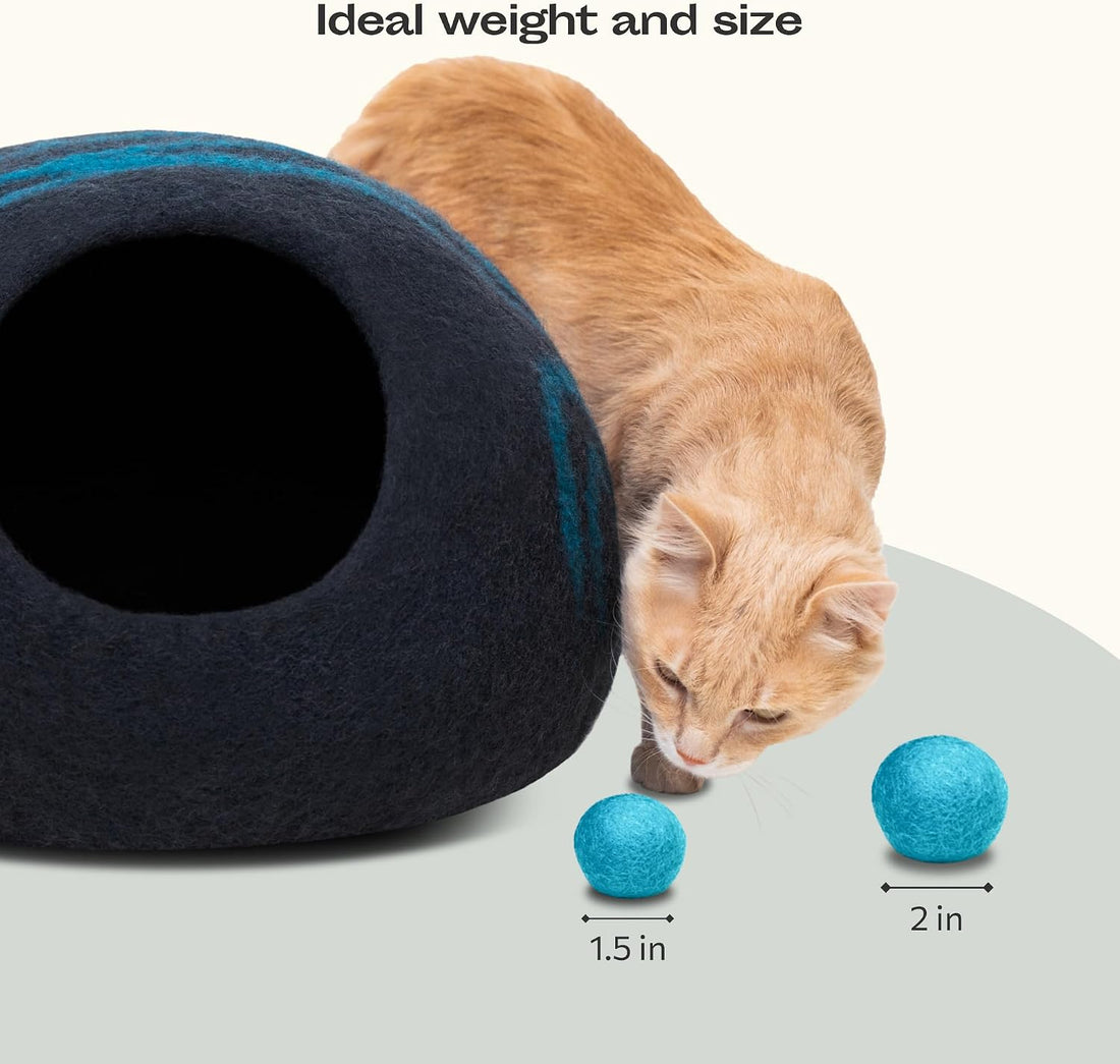 MEOWFIA Wool Ball Toys - 6-Pack of Safe for Cats and Small Dogs Balls