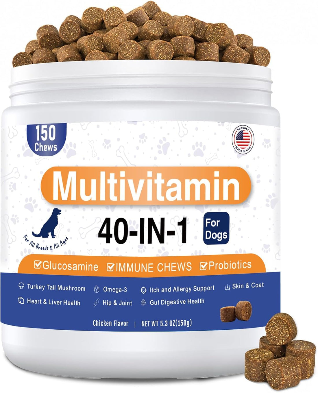 Dog Multivitamin Chews 150ct 40-in-1 Dog Vitamins and Supplements