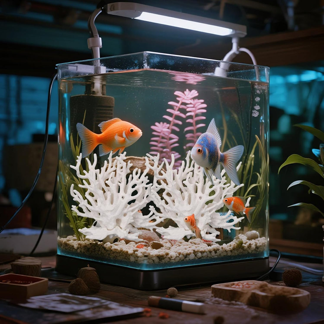 Tinoaly 2pcs Fish Tank Decorations, White Coral Reef Decor