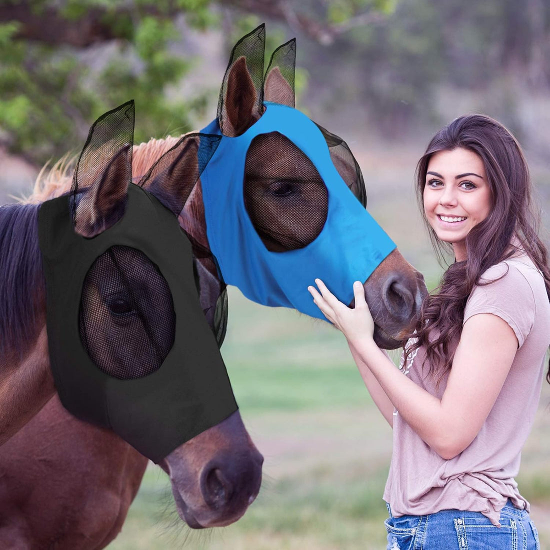 Weewooday 2 Pcs Mesh Horse Fly Mask with Ears, M