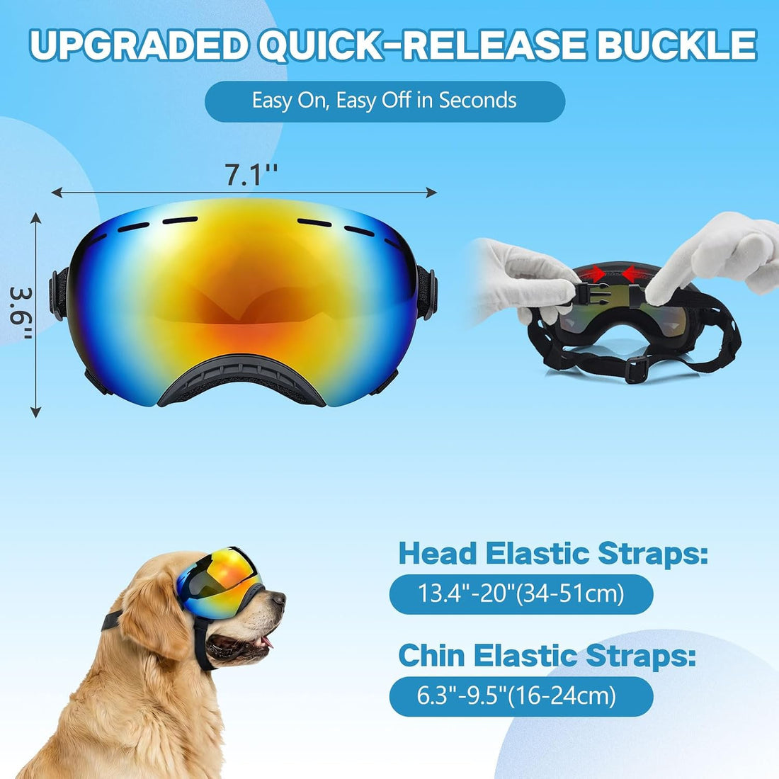 Dog Goggles UV Protection for Medium Large Breeds Rainbow PC Lens