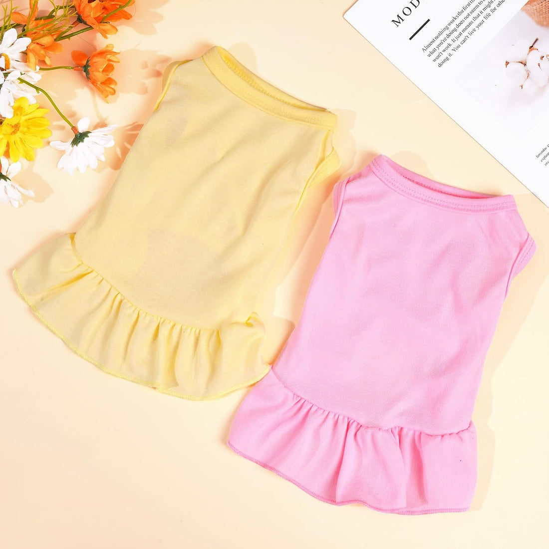 2 Pcs Dog Dress Cute Cat Skirt Solid Color Summer Clothes for Small