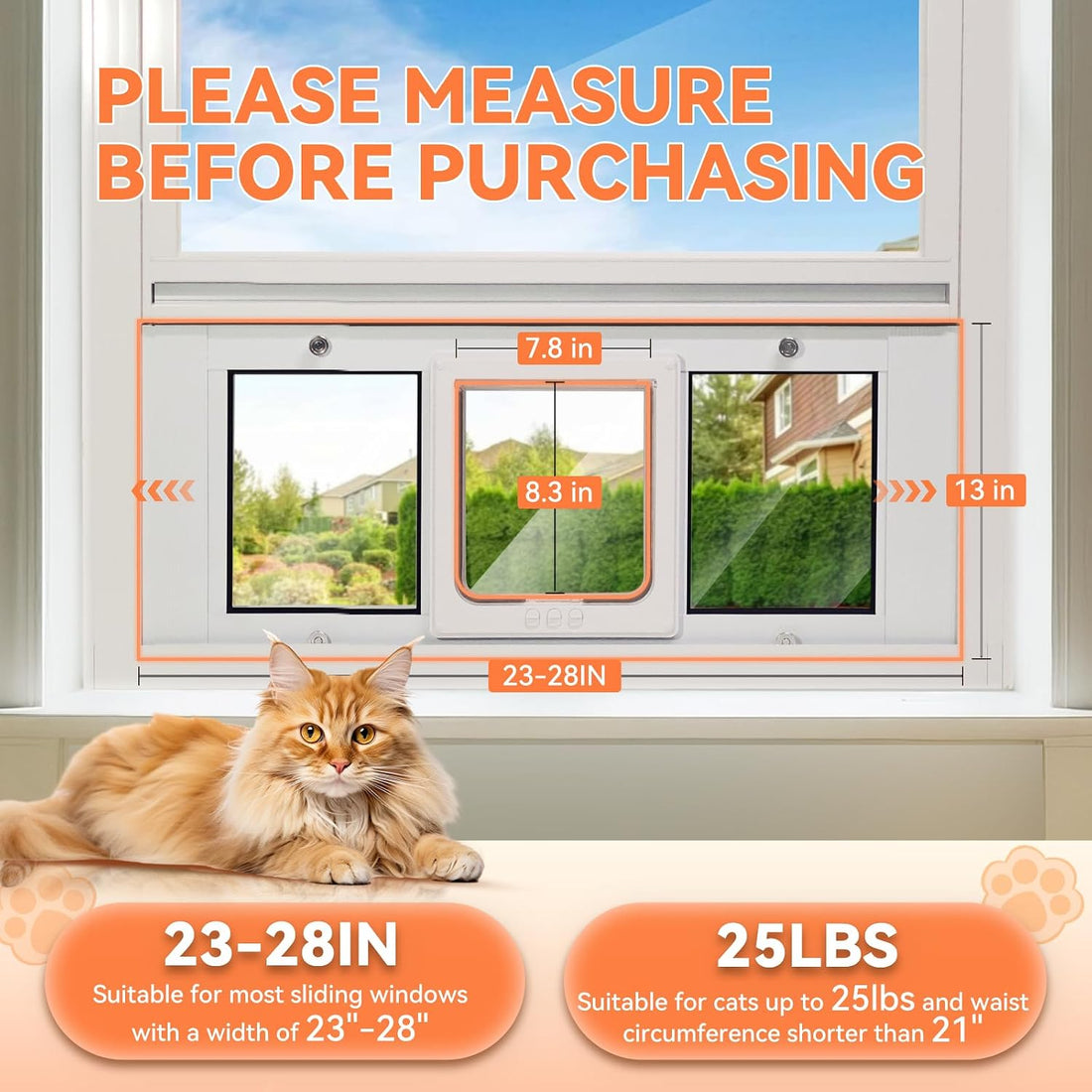 LIBBEPET Cat Door for Window, Adjustable Window Width 31"-36", Large