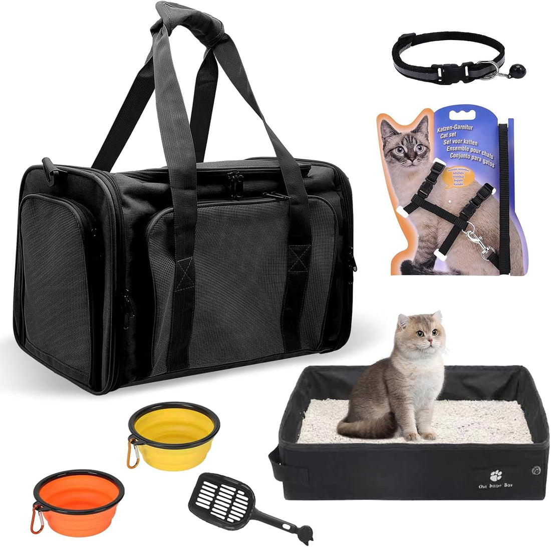 Cat Carrier with Litter Box, Cat Travel Carrier Soft Sided & Foldable