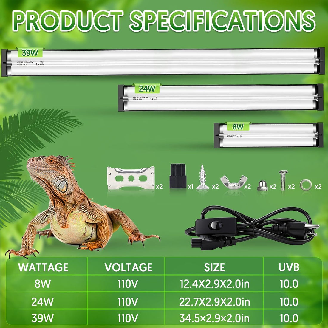QZQ T5 10.0 UVB Reptile Light Fixture Combo Kit 8W