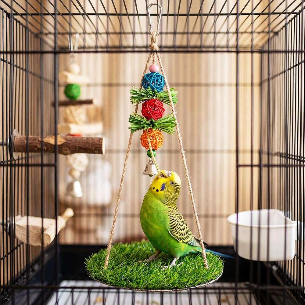 Bird Toys Bird Swing with Grass Platform Wooden Perch Stand