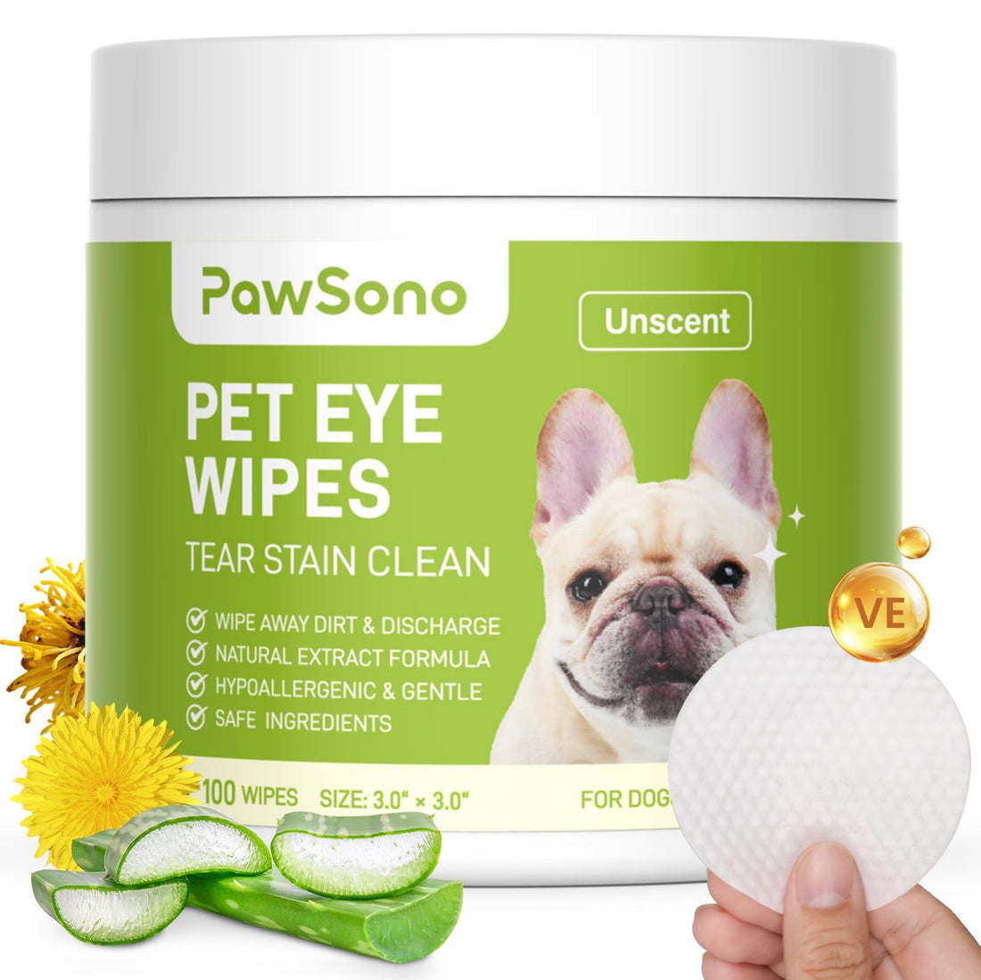 PawSono Eye Wipes for Dogs & Cats